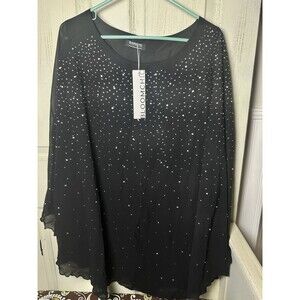 Bloomchic Layered Black Flowy Top Rhinestone Embellishments Plus Size 22-24